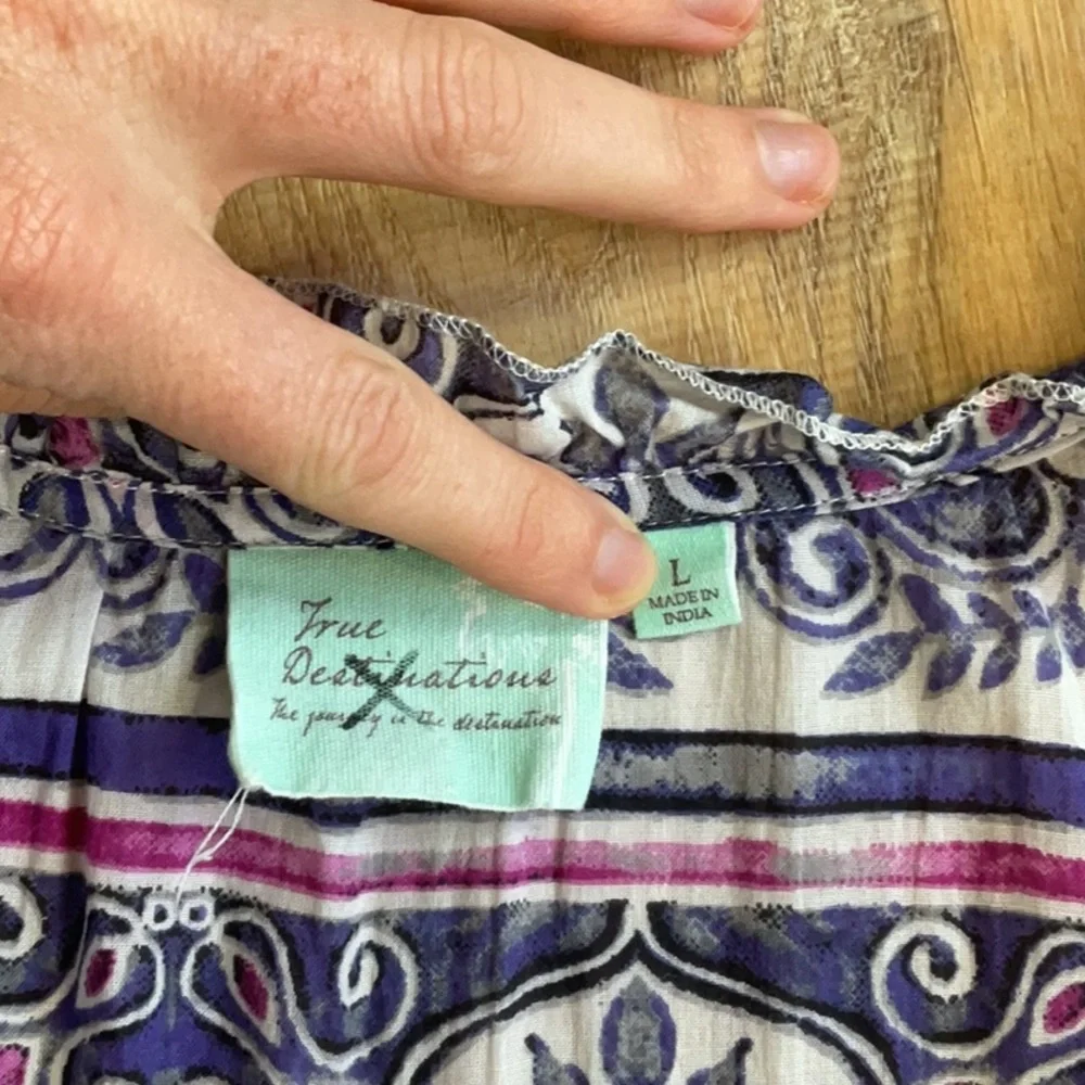 True Destinations 100% Cotton Boho pink and Purple Pattern Maxi Dress Size Large - Picture 7 of 9